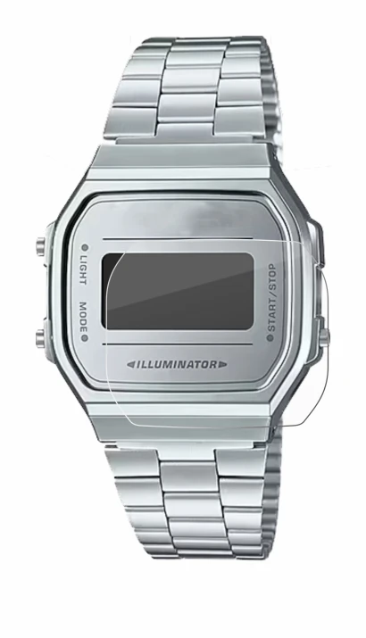 Image de l'appareil Casio A168WEM-7EF avec une grande variété de protections d'écran.