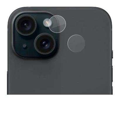 Image de l'appareil Apple iPhone 15 (Caméra UNIQUEMENT) avec une grande variété de protections d'écran.