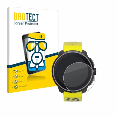 Face avant d’un emballage produit avec le logo de la marque BROTECT. À côté, l’appareil Suunto Race est représenté avec la pro