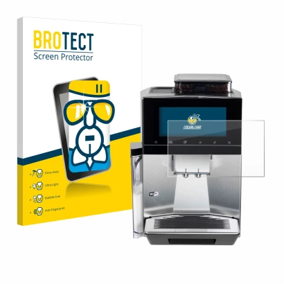 Face avant d’un emballage produit avec le logo de la marque BROTECT. À côté, l’appareil Siemens EQ900 TQ903D03 est représenté
