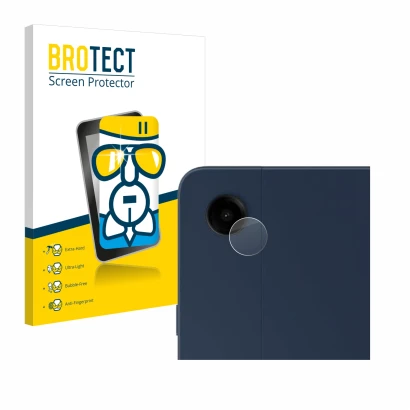 Face avant d’un emballage produit avec le logo de la marque BROTECT. À côté, l’appareil Samsung Galaxy Tab A9 Plus 5G (Caméra 