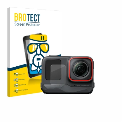 Face avant d’un emballage produit avec le logo de la marque BROTECT. À côté, l’appareil Insta360 Ace Pro (Affichage avant) est