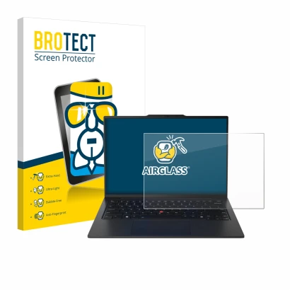 Face avant d’un emballage produit avec le logo de la marque BROTECT. À côté, l’appareil Lenovo ThinkPad X1 Carbon Gen 12 14" e