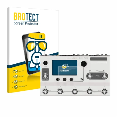 Face avant d’un emballage produit avec le logo de la marque BROTECT. À côté, l’appareil Hotone Ampero II Stage est représenté 