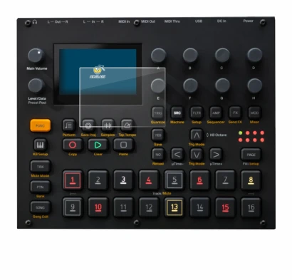 Image de l'appareil Elektron Digitakt II avec une grande variété de protections d'écran.