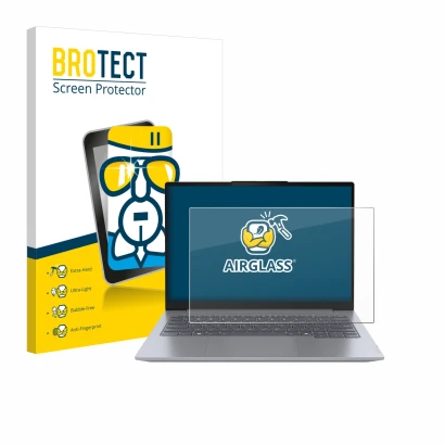 Face avant d’un emballage produit avec le logo de la marque BROTECT. À côté, l’appareil Lenovo ThinkBook 14 Gen 7 est représen