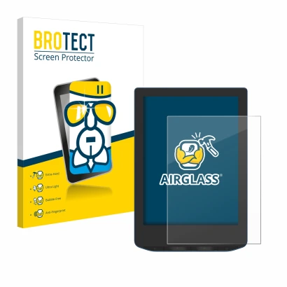 Face avant d’un emballage produit avec le logo de la marque BROTECT. À côté, l’appareil PocketBook Verse Pro Color est représe