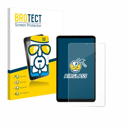 Face avant d’un emballage produit avec le logo de la marque BROTECT. À côté, l’appareil Xiaomi Redmi Pad SE 8.7 est représenté