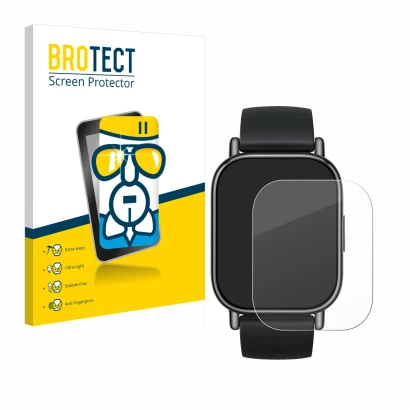 Face avant d’un emballage produit avec le logo de la marque BROTECT. À côté, l’appareil Xiaomi Redmi Watch 5 Lite est représen