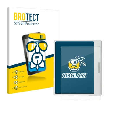 Face avant d’un emballage produit avec le logo de la marque BROTECT. À côté, l’appareil Boox Go Color 7 White Edition est repr