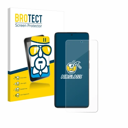 Face avant d’un emballage produit avec le logo de la marque BROTECT. À côté, l’appareil Xiaomi Poco F7 Pro est représenté avec