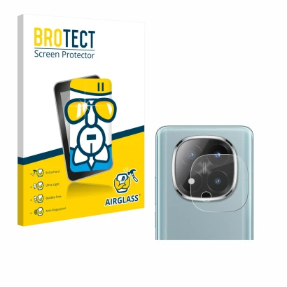 Face avant d’un emballage produit avec le logo de la marque BROTECT. À côté, l’appareil Xiaomi Redmi Note 14 Pro Plus (Caméra 