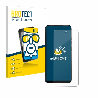 Face avant d’un emballage produit avec le logo de la marque BROTECT. À côté, l’appareil Motorola Moto G05 est représenté avec 
