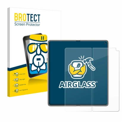 Face avant d’un emballage produit avec le logo de la marque BROTECT. À côté, l’appareil Huawei Mate X6 (Affichage interne) est