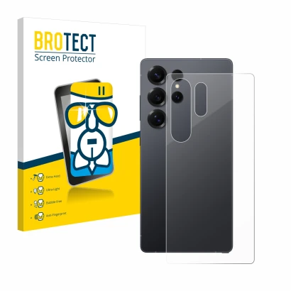 Face avant d’un emballage produit avec le logo de la marque BROTECT. À côté, l’appareil Samsung Galaxy S25 Ultra Enterprise Ed