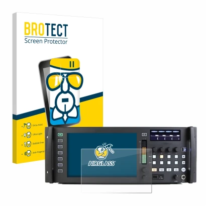 Face avant d’un emballage produit avec le logo de la marque BROTECT. À côté, l’appareil Behringer Wing Rack est représenté ave