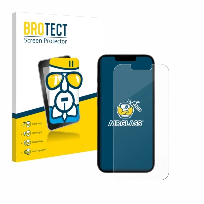 Face avant d’un emballage produit avec le logo de la marque BROTECT. À côté, l’appareil Apple iPhone 16e est représenté avec l