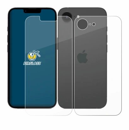 Image de l'appareil Apple iPhone 16e (Avant+Arrière) avec une grande variété de protections d'écran.