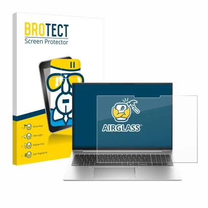 Face avant d’un emballage produit avec le logo de la marque BROTECT. À côté, l’appareil HP EliteBook 835 G11 est représenté av