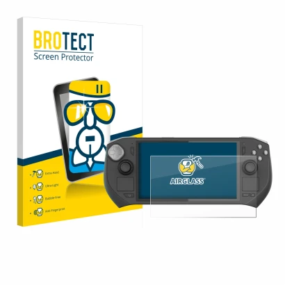 Face avant d’un emballage produit avec le logo de la marque BROTECT. À côté, l’appareil Zotac Gaming Zone est représenté avec
