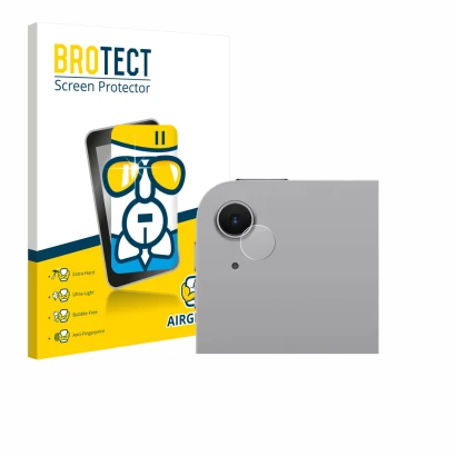 Face avant d’un emballage produit avec le logo de la marque BROTECT. À côté, l’appareil Apple iPad Air 11" M3 WiFi 2025 (Camér