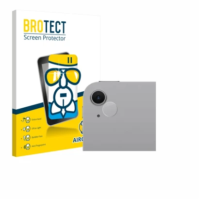 Face avant d’un emballage produit avec le logo de la marque BROTECT. À côté, l’appareil Apple iPad Air 11