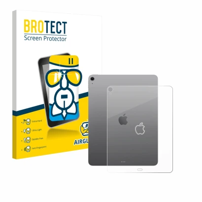 Face avant d’un emballage produit avec le logo de la marque BROTECT. À côté, l’appareil Apple iPad Air 13" M3 2025 (Arrière) e