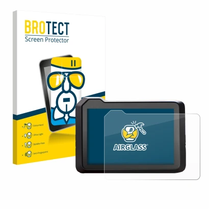 Face avant d’un emballage produit avec le logo de la marque BROTECT. À côté, l’appareil KTM 1390 Super Duke R 2025 5" est repr