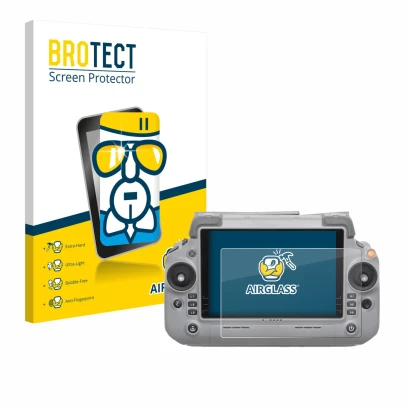 Face avant d’un emballage produit avec le logo de la marque BROTECT. À côté, l’appareil DJI RC Plus 2 est représenté avec la p