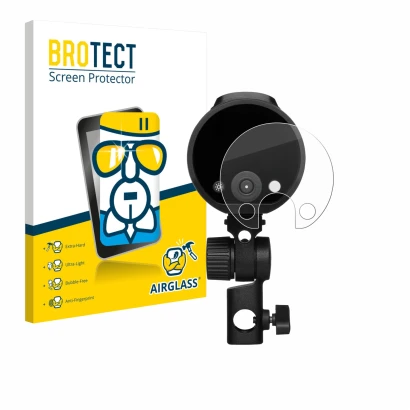 Face avant d’un emballage produit avec le logo de la marque BROTECT. À côté, l’appareil Profoto A2 est représenté avec la prot