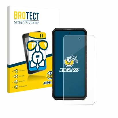 Face avant d’un emballage produit avec le logo de la marque BROTECT. À côté, l’appareil Ulefone Armor 28 Ultra Thermal est rep