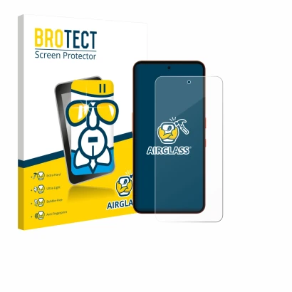 Face avant d’un emballage produit avec le logo de la marque BROTECT. À côté, l’appareil Nothing CMF Phone 2 Pro est représenté