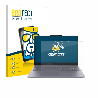 Face avant d’un emballage produit avec le logo de la marque BROTECT. À côté, l’appareil Lenovo IdeaPad 5 2-in-1 14AKP10 est re