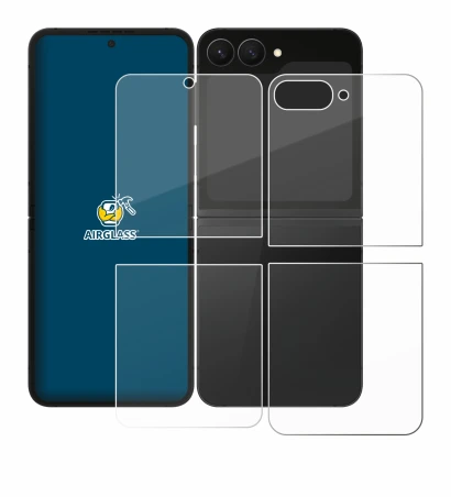 Image de l'appareil Samsung Galaxy Z Flip 7 FE (Avant+Arrière) avec une grande variété de protections d'écran.