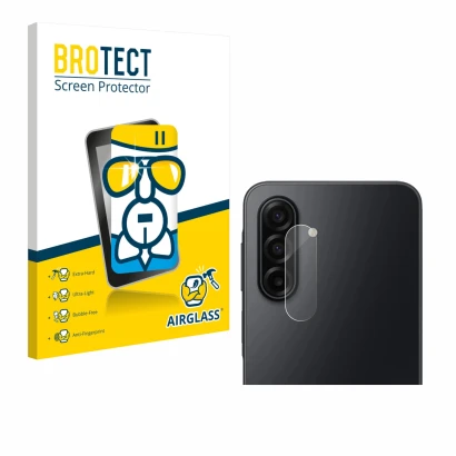Face avant d’un emballage produit avec le logo de la marque BROTECT. À côté, l’appareil Samsung Galaxy A17 5G (Caméra UNIQUEME