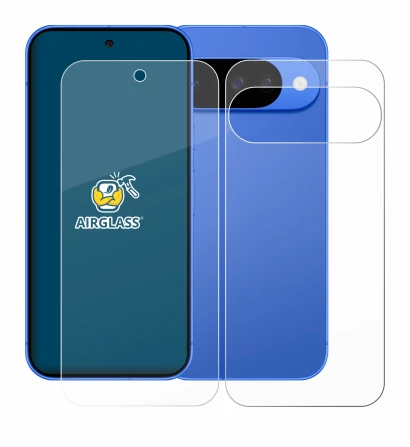 Image de l'appareil Google Pixel 10 (Avant+Arrière) avec une grande variété de protections d'écran.