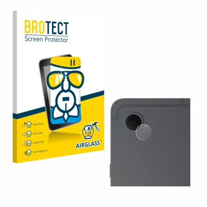 Face avant d’un emballage produit avec le logo de la marque BROTECT. À côté, l’appareil Samsung Galaxy Tab S10 Lite (Caméra UN