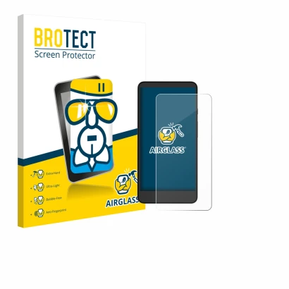 Face avant d’un emballage produit avec le logo de la marque BROTECT. À côté, l’appareil Xiaomi Moaan InkPalm Mini Plus 2 est r