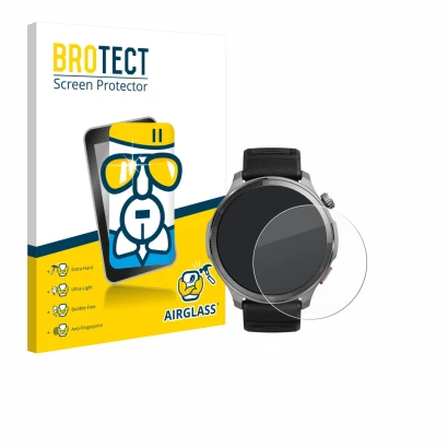 Face avant d’un emballage produit avec le logo de la marque BROTECT. À côté, l’appareil Huami Amazfit Balance 2 XT est représe