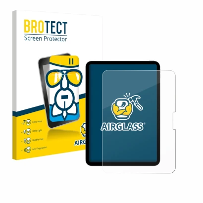 Face avant d’un emballage produit avec le logo de la marque BROTECT. À côté, l’appareil Apple iPad Pro 11" 2025 est représenté