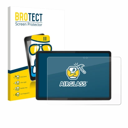 Face avant d’un emballage produit avec le logo de la marque BROTECT. À côté, l’appareil Lenovo Idea Tab 11