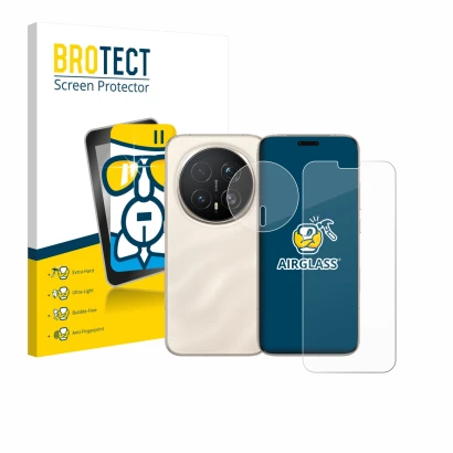 Face avant d’un emballage produit avec le logo de la marque BROTECT. À côté, l’appareil Honor Magic 8 Pro (Avant+Caméra) est r