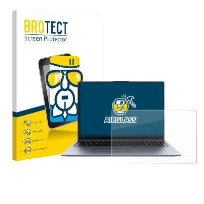 Face avant d’un emballage produit avec le logo de la marque BROTECT. À côté, l’appareil Huawei MateBook D 16 2024 est représen