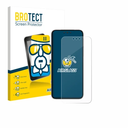 Face avant d’un emballage produit avec le logo de la marque BROTECT. À côté, l’appareil Huawei Mate 80 est représenté avec la 