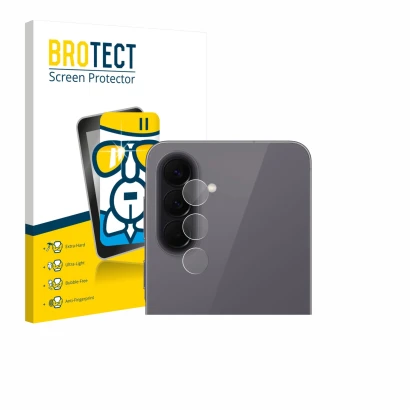 Face avant d’un emballage produit avec le logo de la marque BROTECT. À côté, l’appareil Samsung Galaxy A57 5G (Caméra UNIQUEME