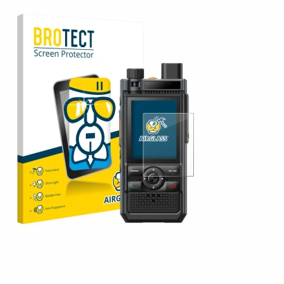Face avant d’un emballage produit avec le logo de la marque BROTECT. À côté, l’appareil Hytera P50 Pro est représenté avec la 
