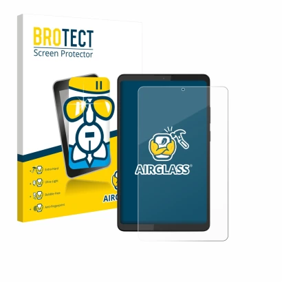 Face avant d’un emballage produit avec le logo de la marque BROTECT. À côté, l’appareil Lenovo Tab K9 est représenté avec la p