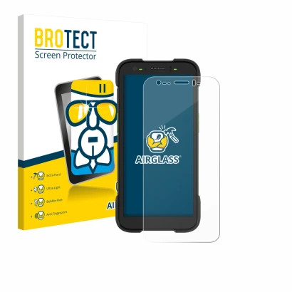 Face avant d’un emballage produit avec le logo de la marque BROTECT. À côté, l’appareil Zebra TC701 est représenté avec la pro