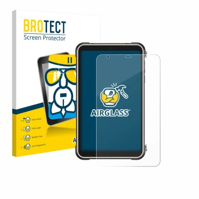 Face avant d’un emballage produit avec le logo de la marque BROTECT. À côté, l’appareil Ulefone RugKing Pad Pro est représenté