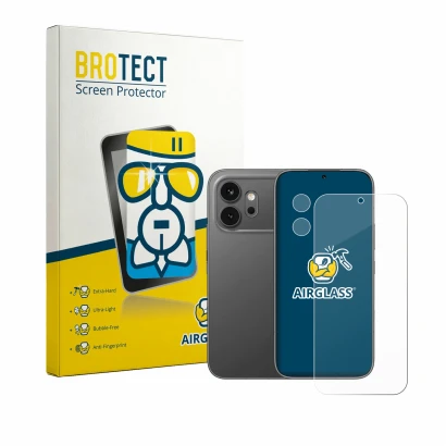 Face avant d’un emballage produit avec le logo de la marque BROTECT. À côté, l’appareil Honor 600 (Avant+Caméra) est représent